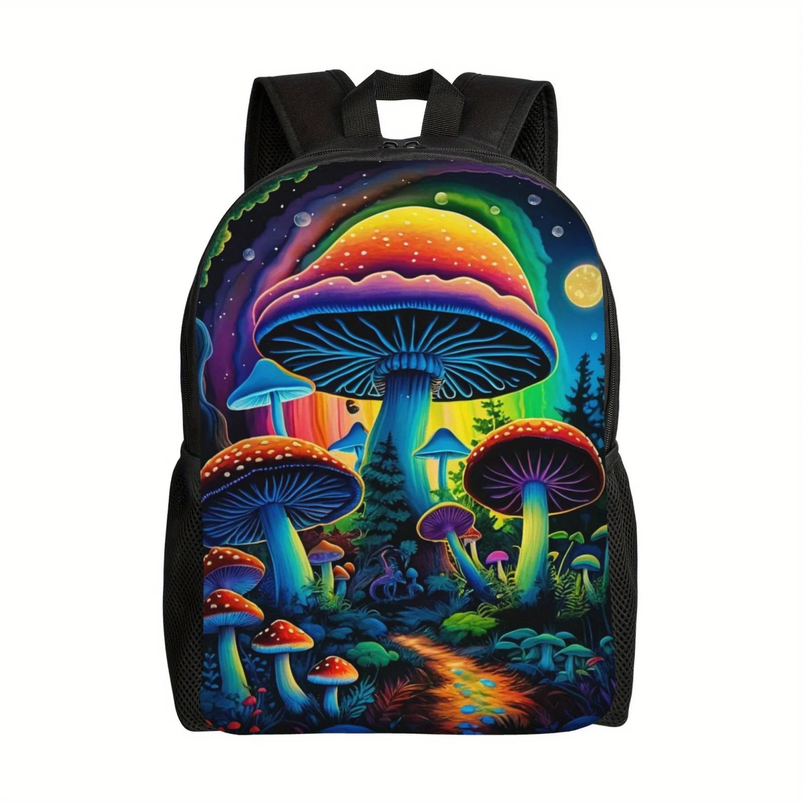 Mochila informal Fantasy Mushrooms con cierre de cremallera, forro de poliéster, correa de hombro ajustable, bolsa de libros espaciosa para el trabajo