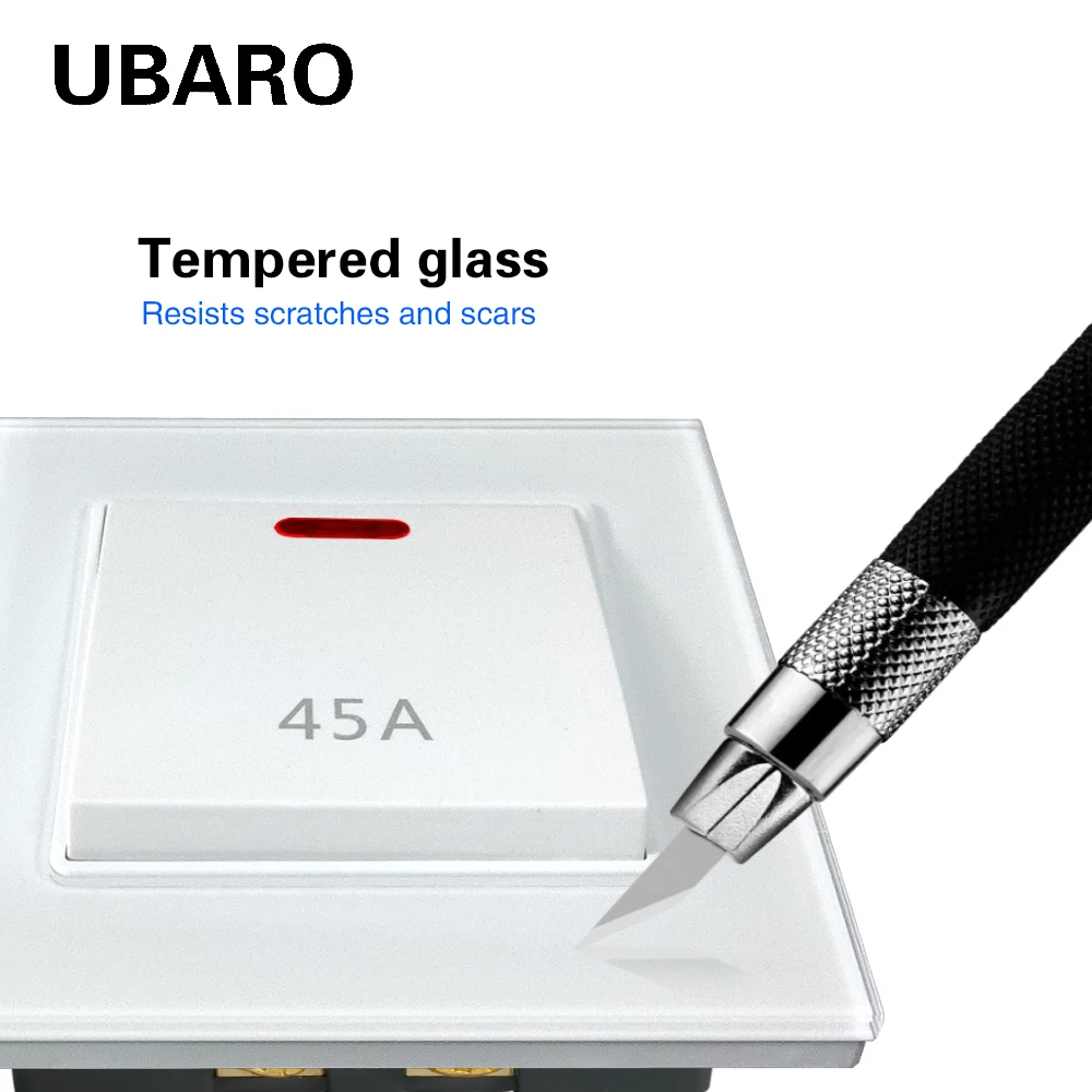 Ubaro EU \\ UK glass panel 45A strong push button switch zero fire wire control powerful equipment with red and