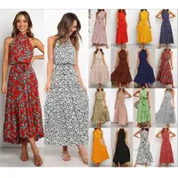 2023 Ebay Amazon Wish Popular 12-Color Halter Neck Polka Dot Printing Belt Dress Long Dress Sleeveless Style For All Seasons