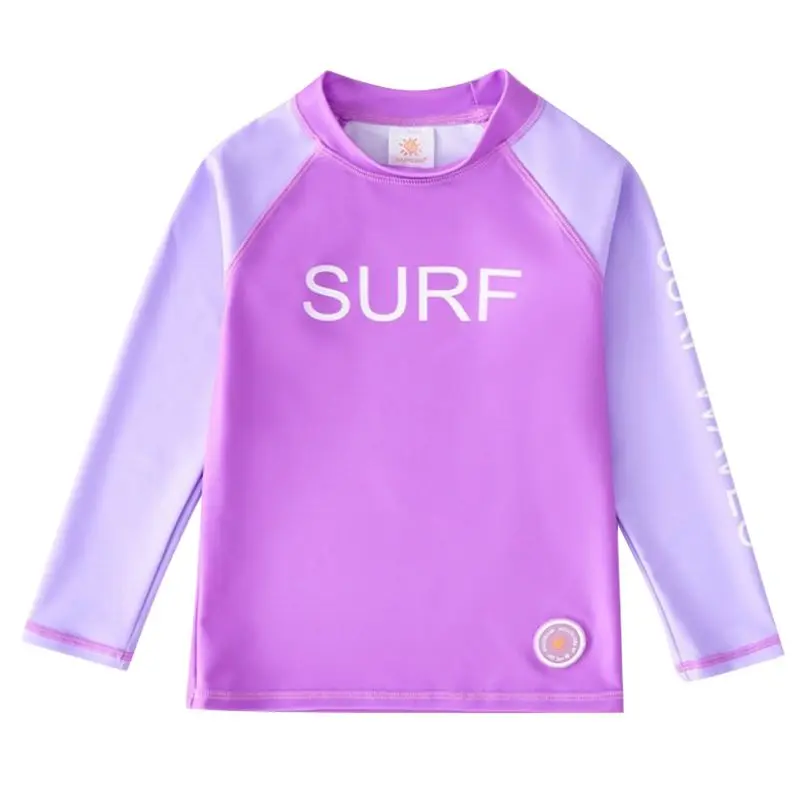 어린이 UPF 50+ 태양 보호 탑 소년 소녀 긴 소매 서핑 T 셔츠 여름 빠른 건조기 비치 수영복 수영복