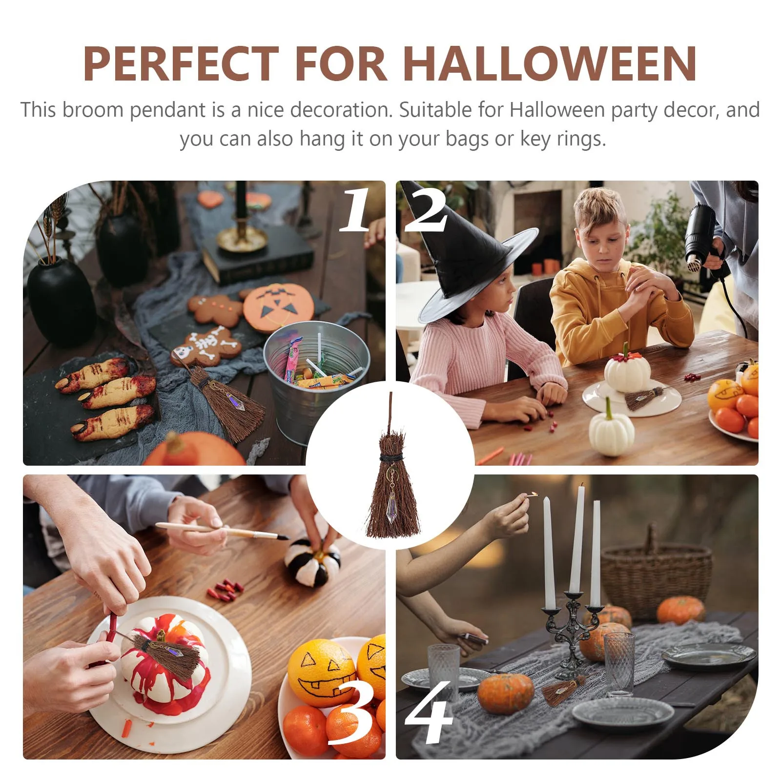 

1Pcs Exquisite Broom Pendant Halloween Party Decor Miniature Branch Broom Ornament for Bag Key Ring Hanging Accessory