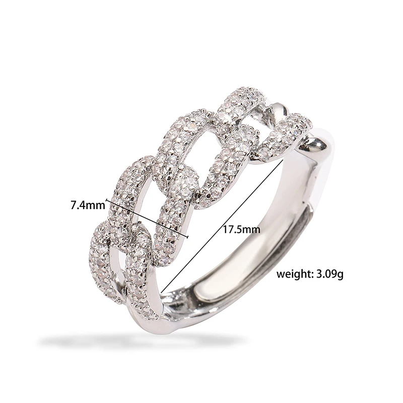 HECHENG,Full of Zircon Cuban Link Ring  Circlet Fashion Hip Hop Finger Jewelry for Men Women Gift