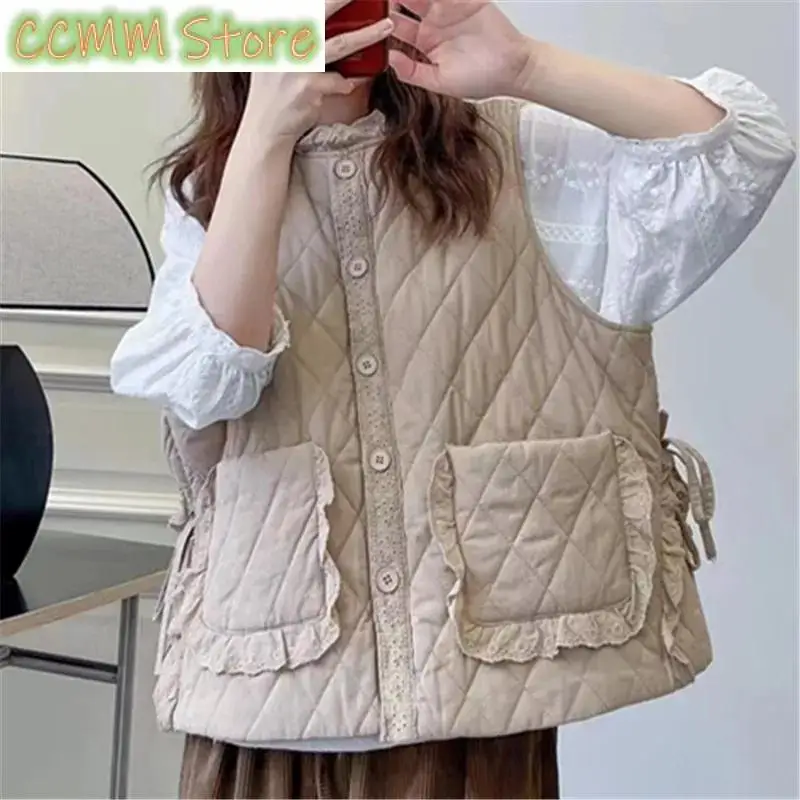 

Fashion Versatile Parkas Vests Female Loose Round neck Casual Sleeveless Coat Women Thin Down cotton Vest Coats