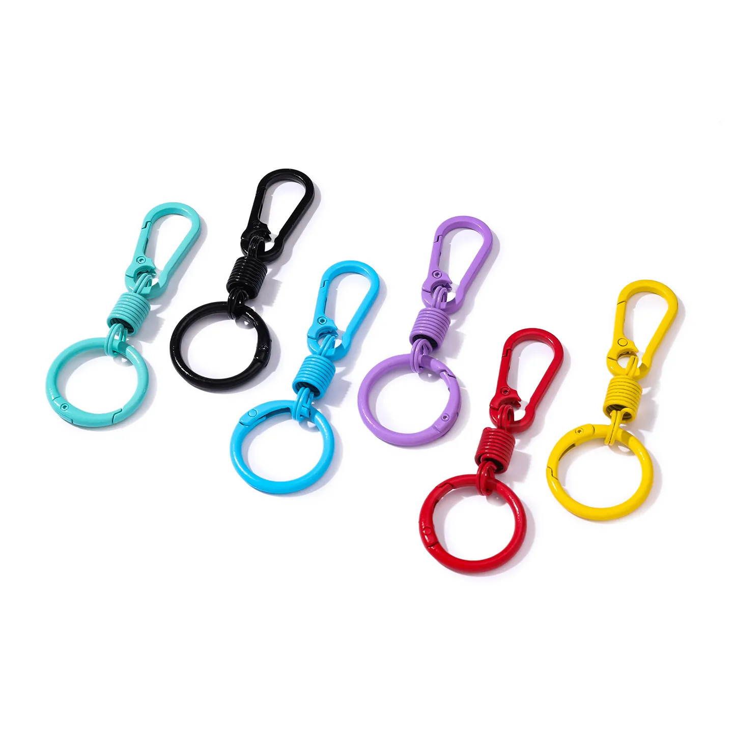 3pcs/Lot 30*85mm Alloy Candy Color Spring Keychain With Holder Carabiner Buckle for DIY Gifts Jewelry Bag Charm Accessories