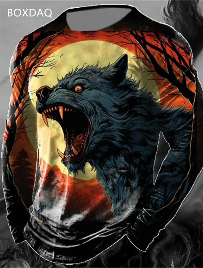 Wolf T-Shirts For Men\'s Long Sleeve 3d Print Animal Street Hip Hop T Shirt Spring Autumn O-Neck Loose Casual Tops Plus Size 6XL