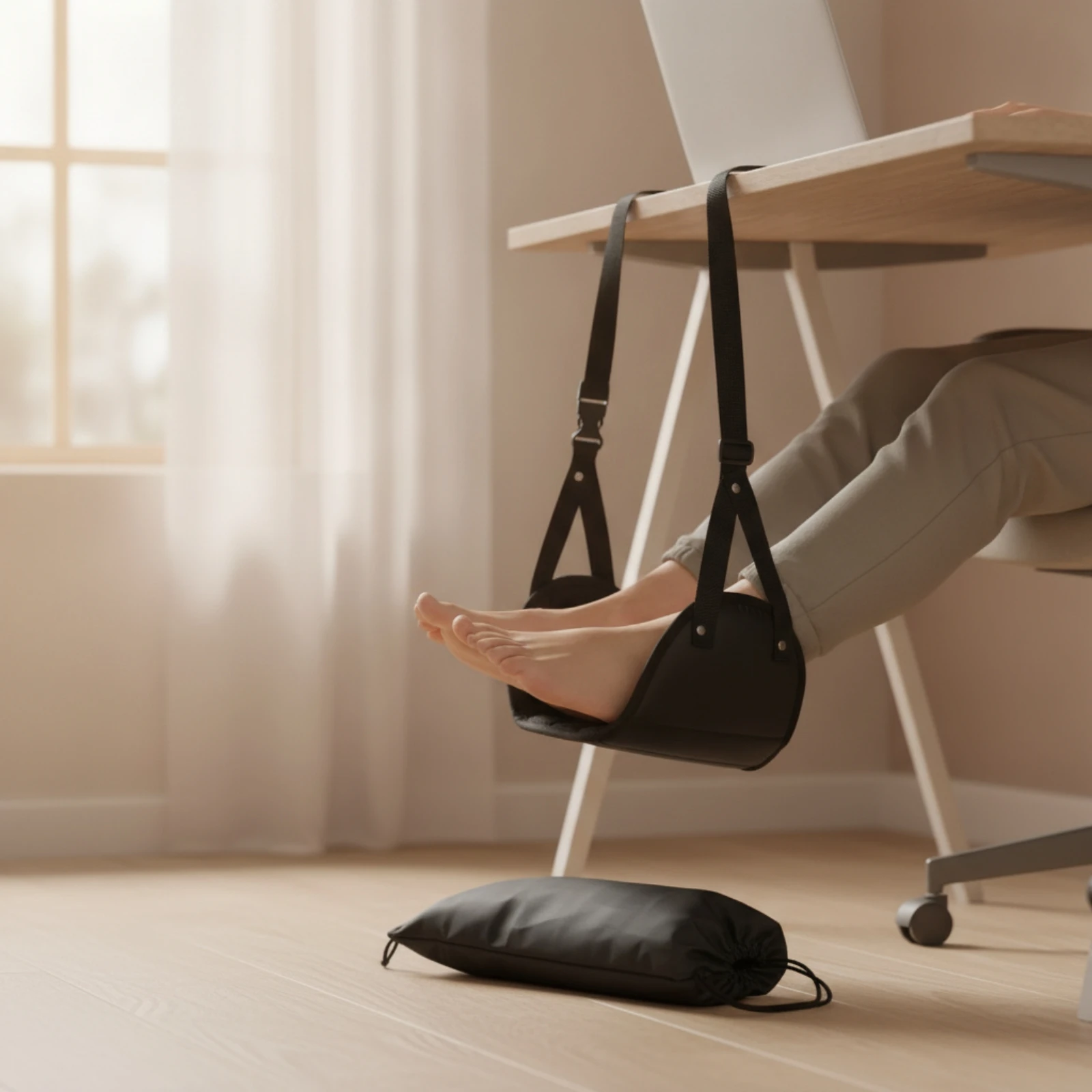 Foot Foot Rest with Adjustable Strap Versatile Foot Foot Rest with Storage Pouch Under-Desk Footrest Ergonomic Long-Lasting
