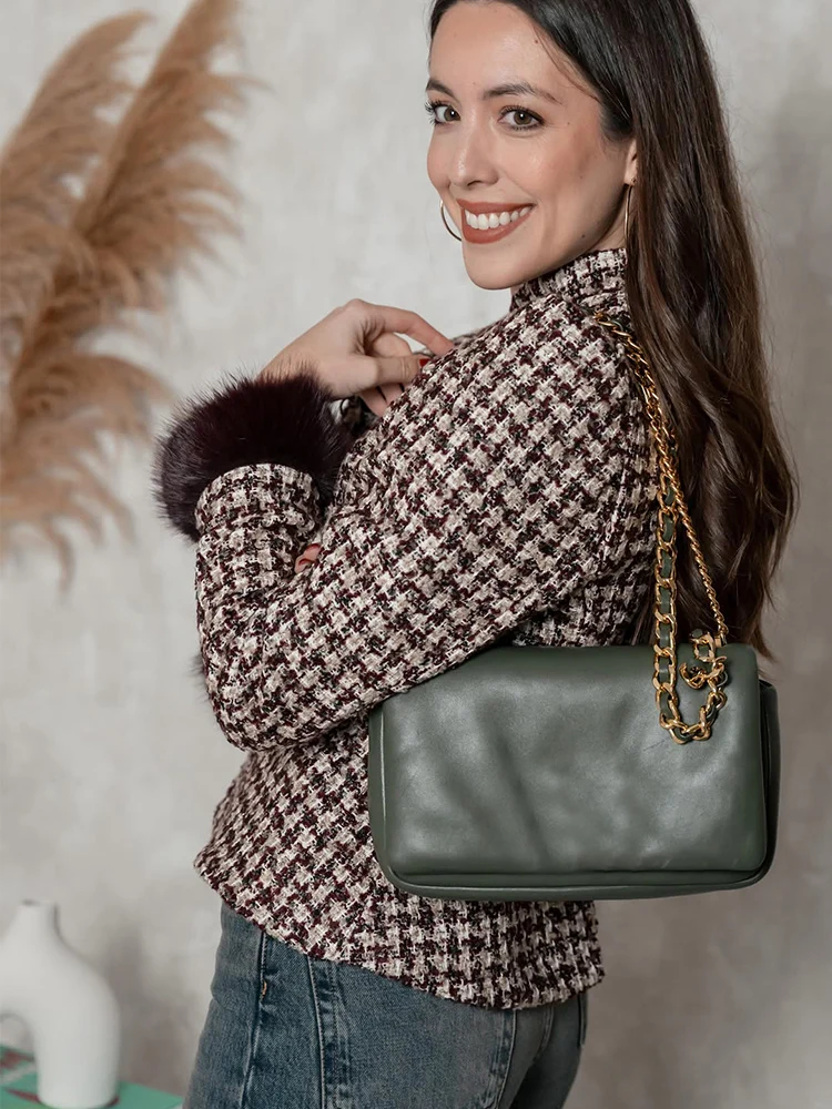 HH Woman Fashion Fine Plaid Long Sleeves Artificial Fur Cuff Decoration Single Breasted Coat Female Casual High Street Jacket