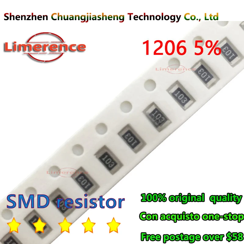 100 Stuks 1206 5% Smd Weerstand 0R ~ 10M 1/4W 0 1 10 100 150 220 330 Ohm 1K 2.2K 4.7K 10K 100K 0R 1R 10R 100R 150R 220R 330R 1M 10M