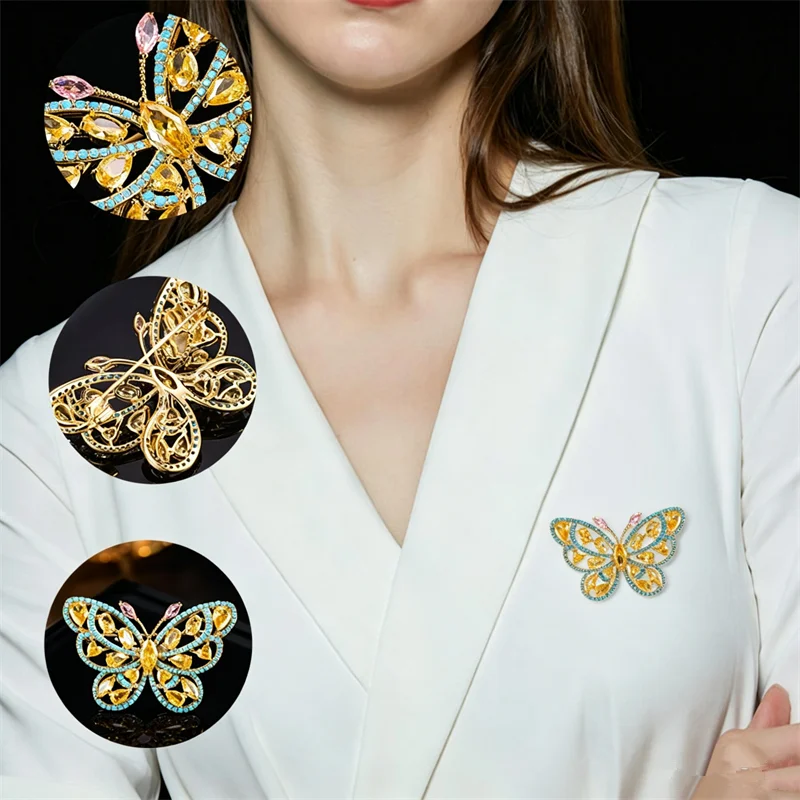 Elegant Ladies Butterfly Brooch Luxury Sparkling Colorful Zircon Niche Styling Multi Purpose Clothes Pin Fashion Suit Accessory