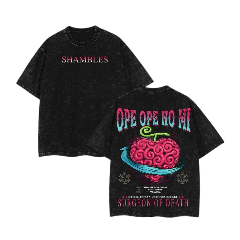 2026 Anime One Piece Devil Fruit Graphic Printed T-shirt Men's and Women's Washed T-shirt High Quality Vintage Cotton T-shirt