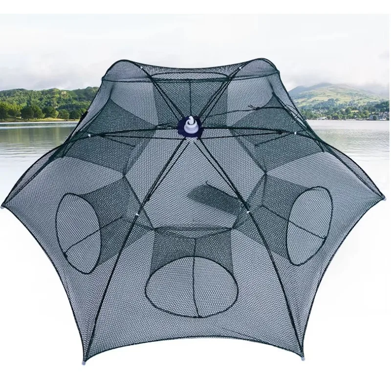 wholesale automatic catcher nylon mesh folding 4/6/8/10/16/20 hole umbrella fishing net to catch fish shrimp crab