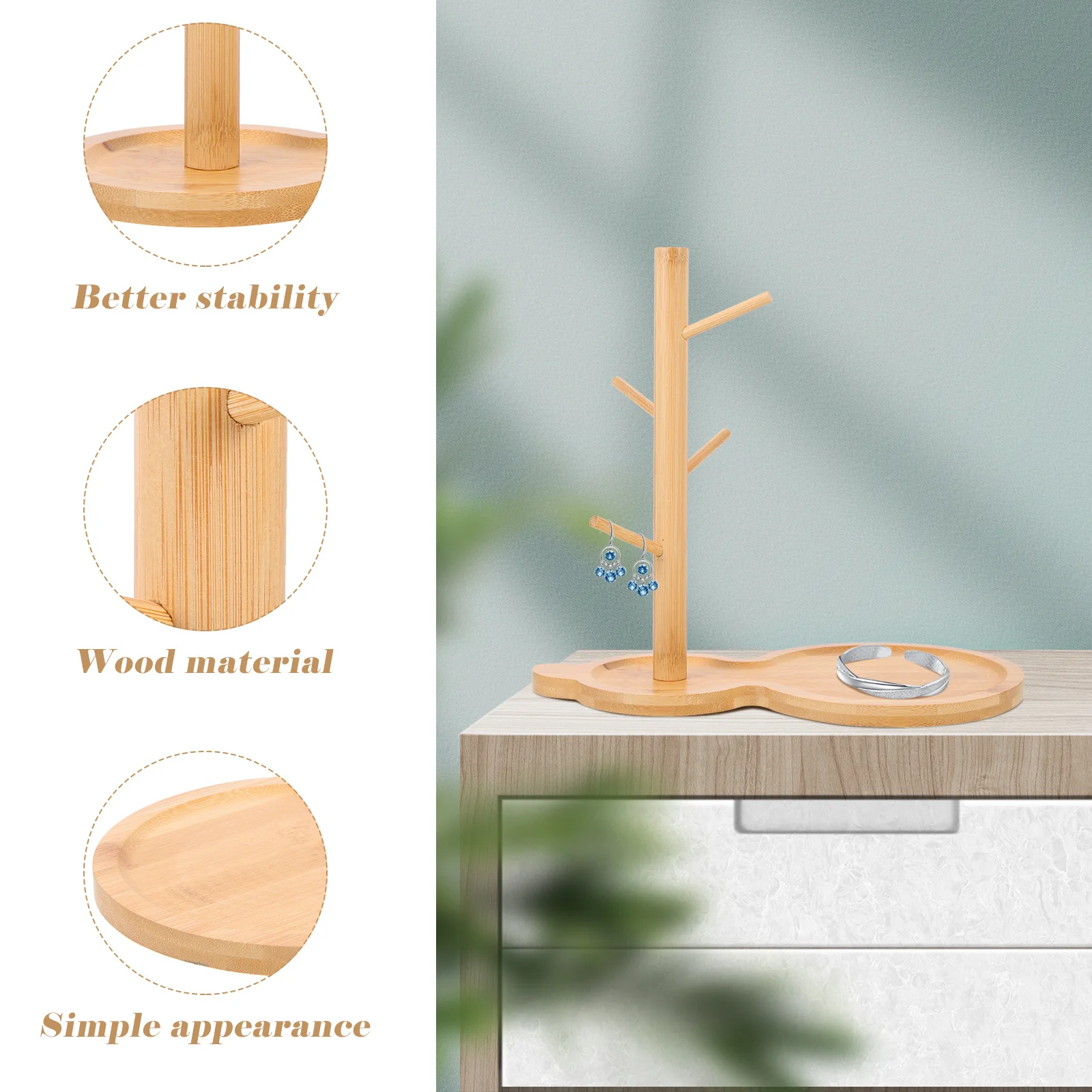 

Earrings Display Rack Jewelry Organizer Hanging Accessories Stand Bracelet with Tray Wooden Holder