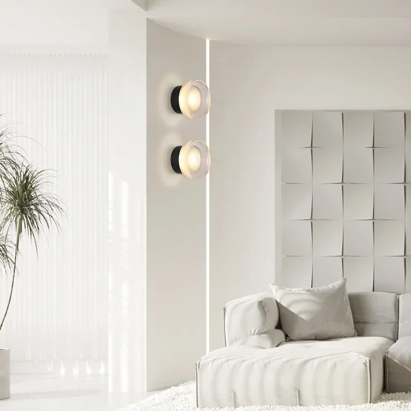 Lámpara LED de pared de cristal nórdico, aplique redondo para sala de estar, escalera, pasillo, mesita de noche, balcón, guardarropa, decoración