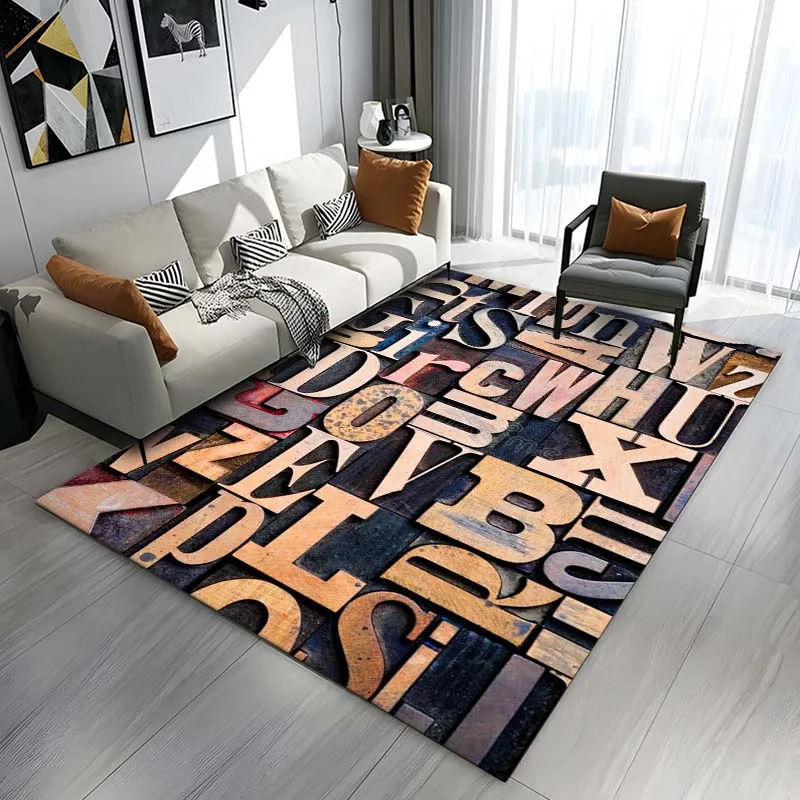 Letter Number Retro Nostalgia Rugs for Living Room Bedroom Dining Kitchen Office Bathroom Non-Slip Large Decor Carpet