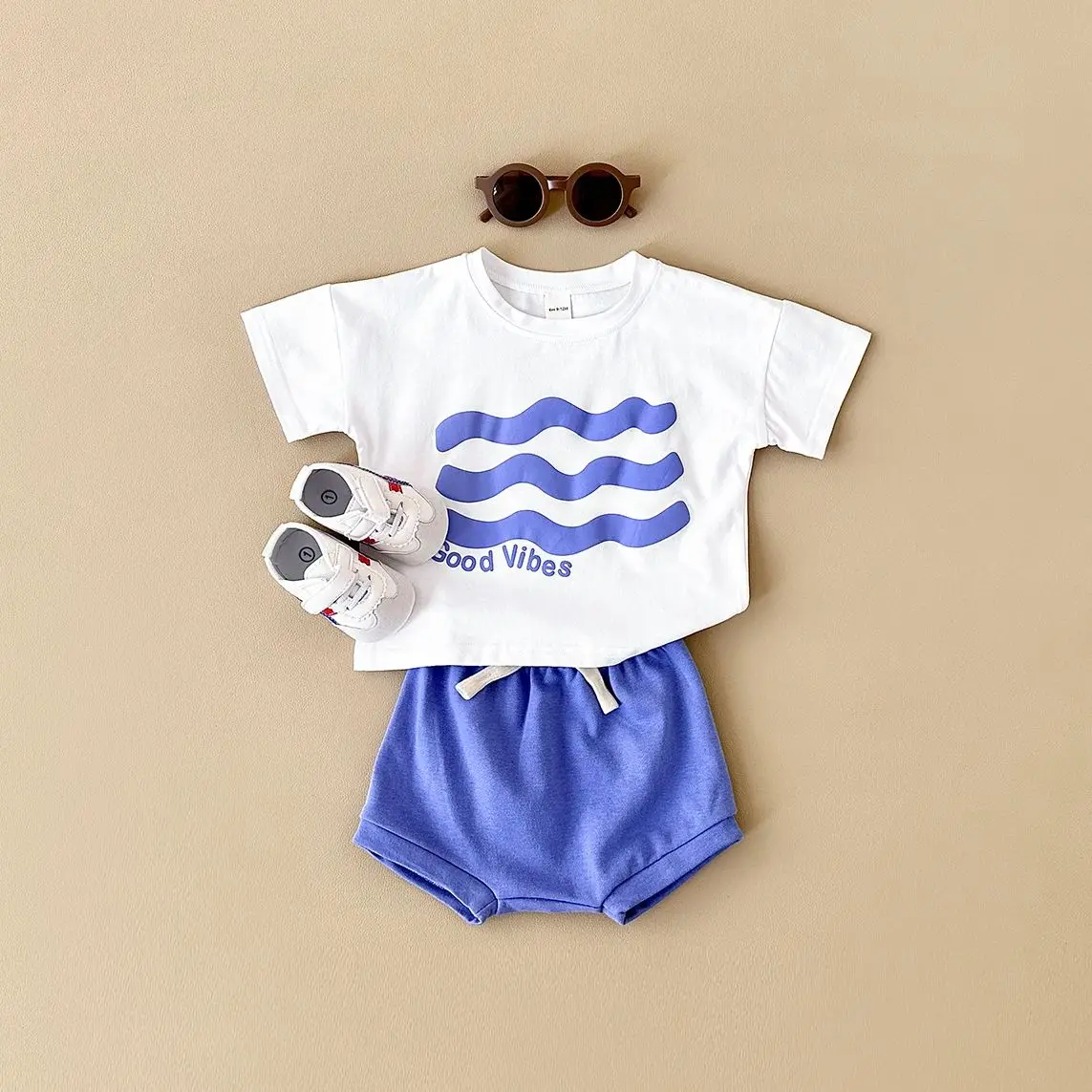 Summer New Newborn Girls Clothing Set Flower Print Short Sleeved T-shirt+Beach Shorts Cotton Leisure Vacation Boys Suit 0-3Y