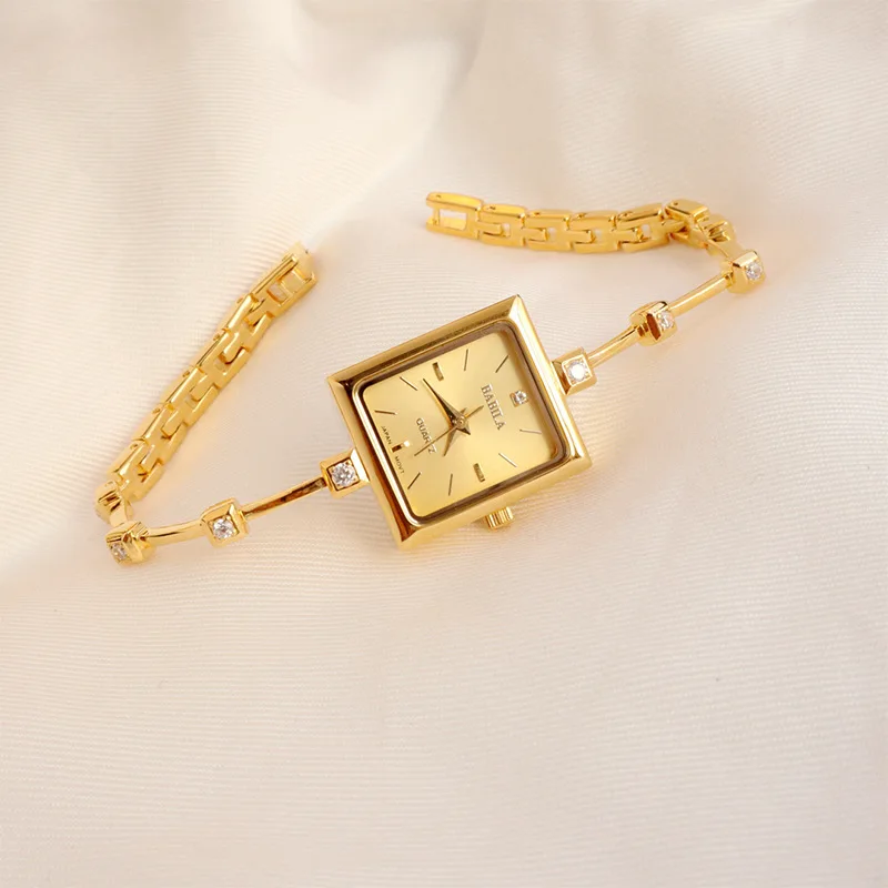 18K Gold Plated Brass Band Women Watches Quartz bracelet Diamond Chain Small Dial Luxury High Quality Ladies for Gift Vintage