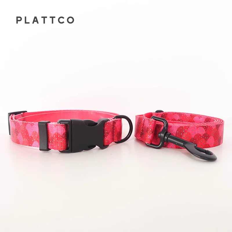 PLATTCO personalized STRAWBERRY JELLY bow tie collar leash nylon printed puppy collar for small medium large pet 5 size PDC322