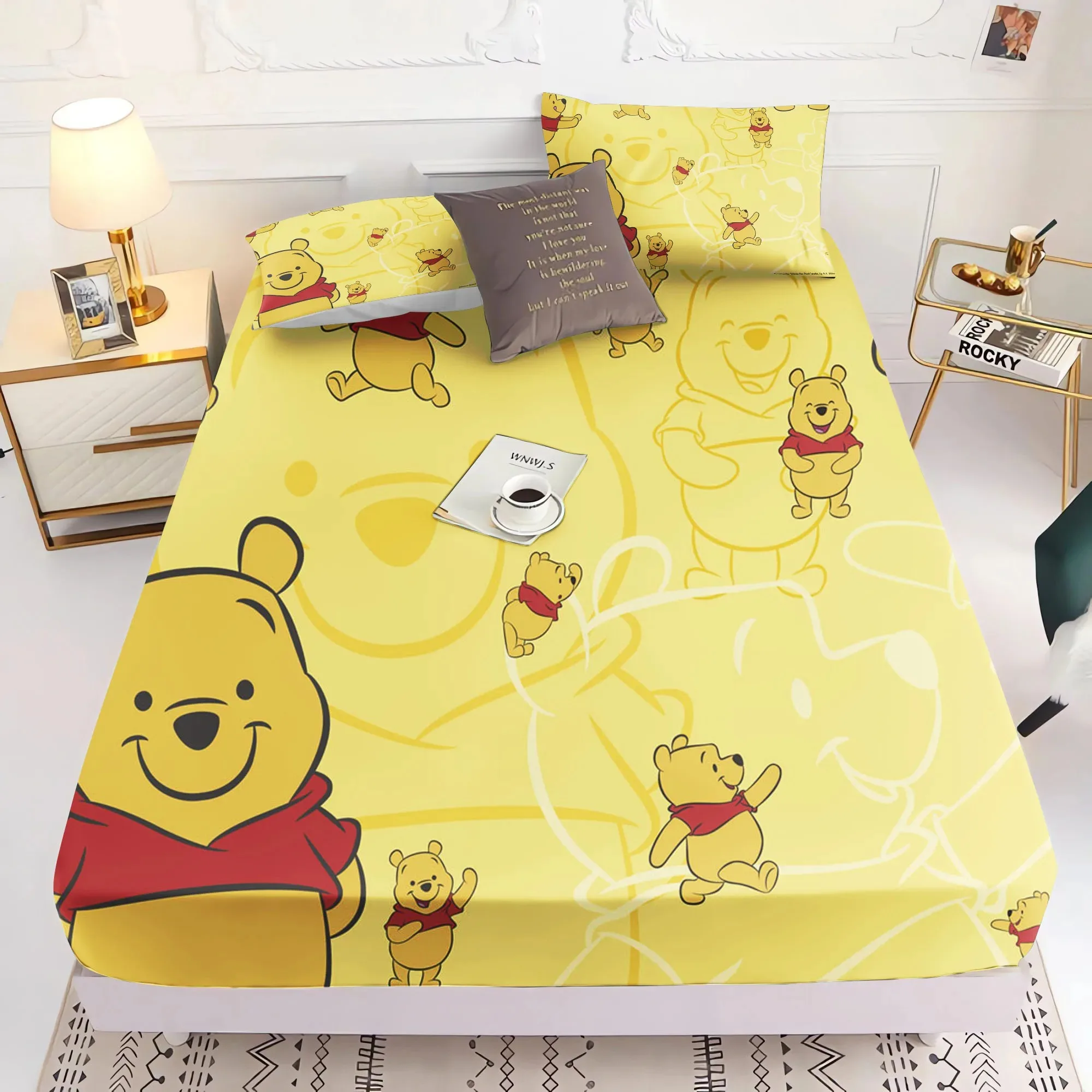 Winnie The pooh-sábana bajera de dibujos animados para niños, Funda de colchón antipolvo, 90/120/150/180 cm