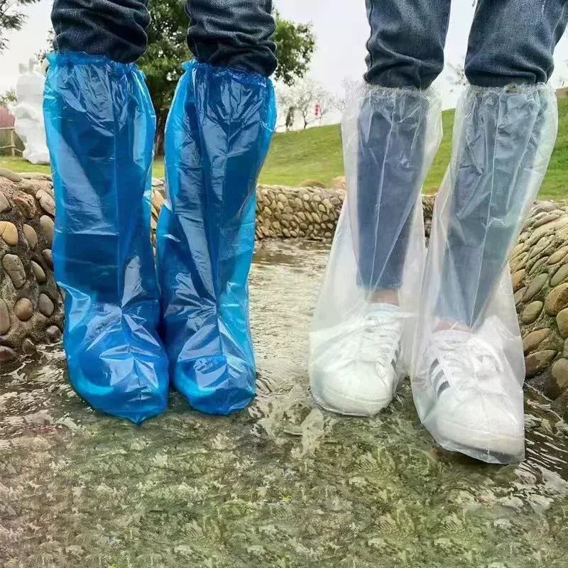 

10pcs Rainy Disposable Shoe Covers, Transparent Plastic Outdoor Thick Wear-resistant Waterproof Isolation Foot Covers