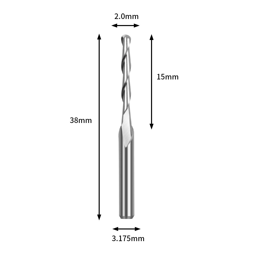 タングステン無垢木工工作機械、両刃スパイラル、ボールヘッドエンドミル、CNCルーターカッター、切断mdf、3.175mm