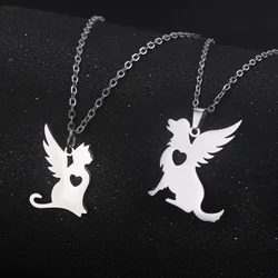 Skyrim Wing Angel Cat Dog Heart Pendant Necklaces for Women Girls Stainless Steel Neckl Chain Pet Animal Jewelry Memorial Gift