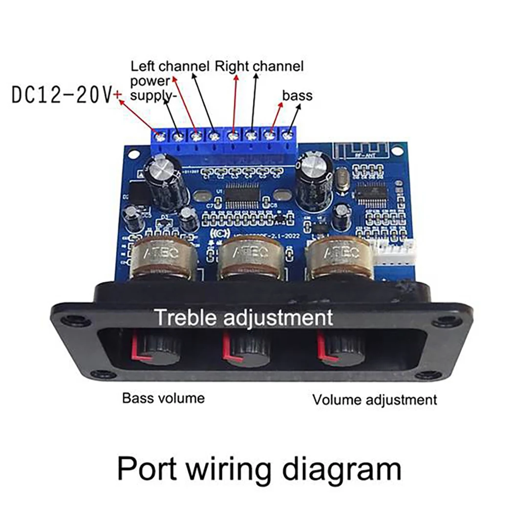 บอร์ดเครื่องขยายเสียง5.0บลูทูธ2.1ช่องพร้อม2X25W DC ตัวเมีย + ซับวูฟเฟอร์50W คลาส D บอร์ดขยายสัญญาณเสียง DC12-20V