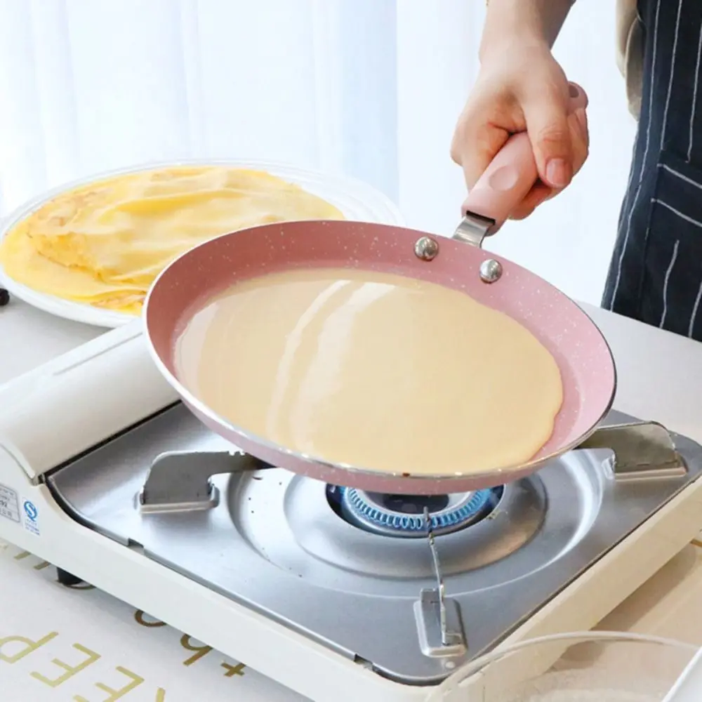 Household Aluminum Pancake Pan Lightweight Non-Stick Fried Egg Pan Shallow Edge Anti -scald Handle Omelette Pan Steak