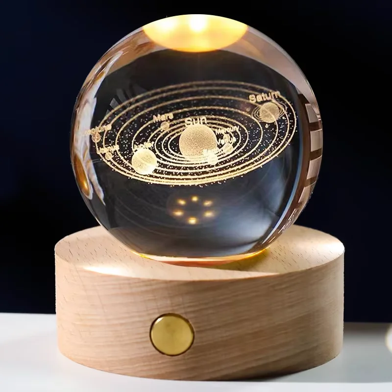 

6cm wooden luminous base; 3D carved crystal ball; night light star animal creative ornament; for students
