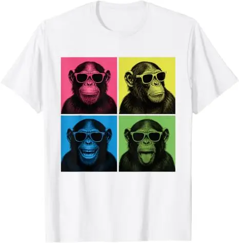 Lustiges Schimpansen-Fotokabinen-Pop-Art-T-Shirt mit Affengesichtern, Y2K-Affen-Selfie-Ästhetik-Kleidung, personalisierte Kleidung für Primaten-Fans – Detail 17