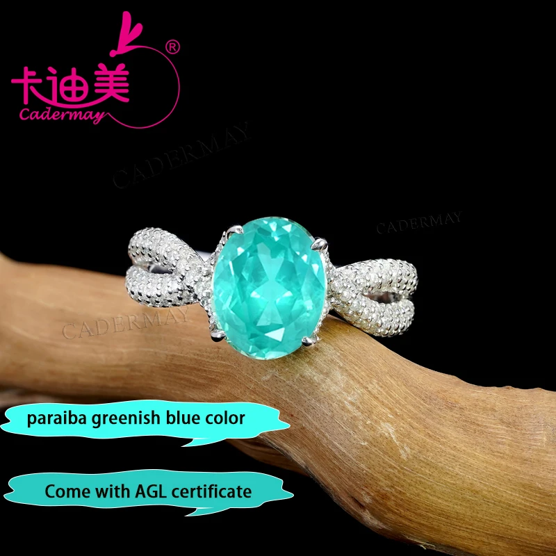 

8x10mm Oval Cut Tsavorite Paraiba Color Lab Grown Yttrium Aluminum Garnet With Inclusions YAG Silver 925 Rings For Women Jewelry