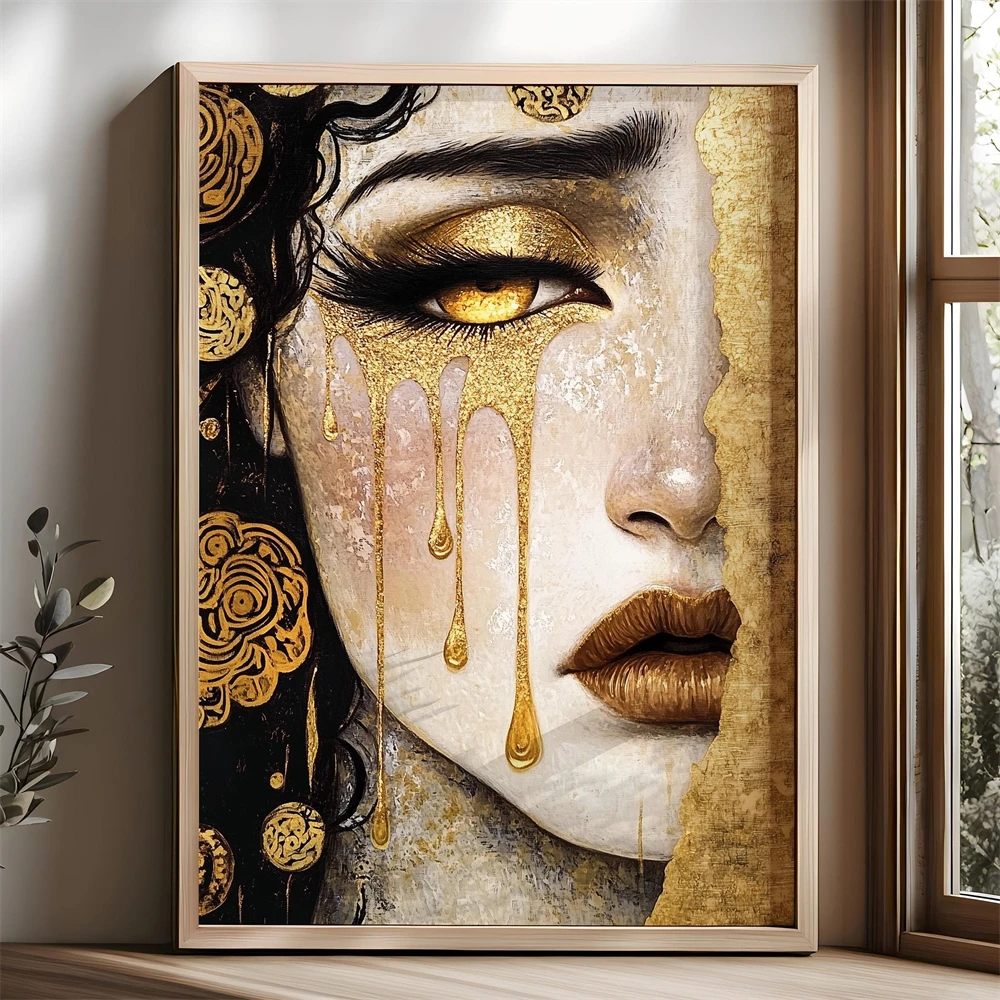 Vintage Gustav Klimt Abstract Woman Canvas Painting Modern Mosaic Dress Art Prints Colorful Geometric Wall Art Canvas Painting