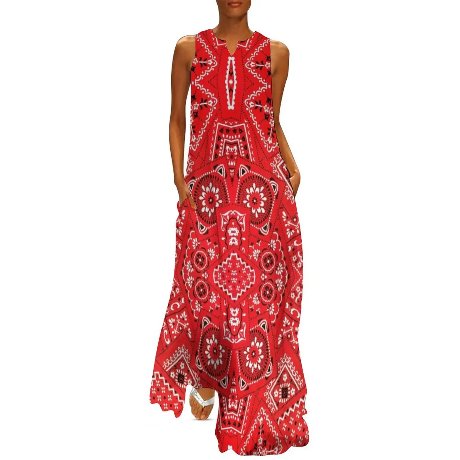 

Red Bandanna Pattern Long Dress summer dresses ladies 2024 summer dress daily Dress woman Summer skirt