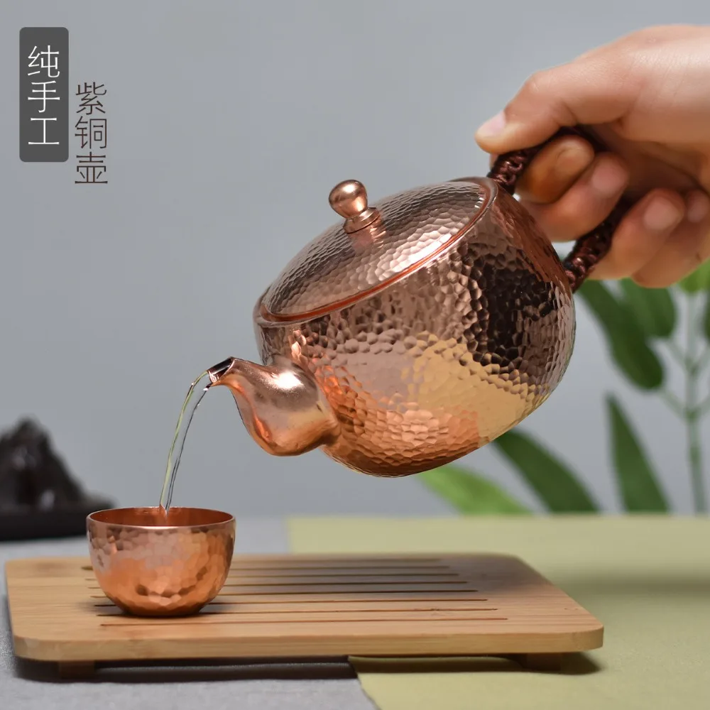 500ml Thickened Red Copper Teapot, Handcrafted Large Capacity Copper Pot for Chinese Kung Fu Tea Set