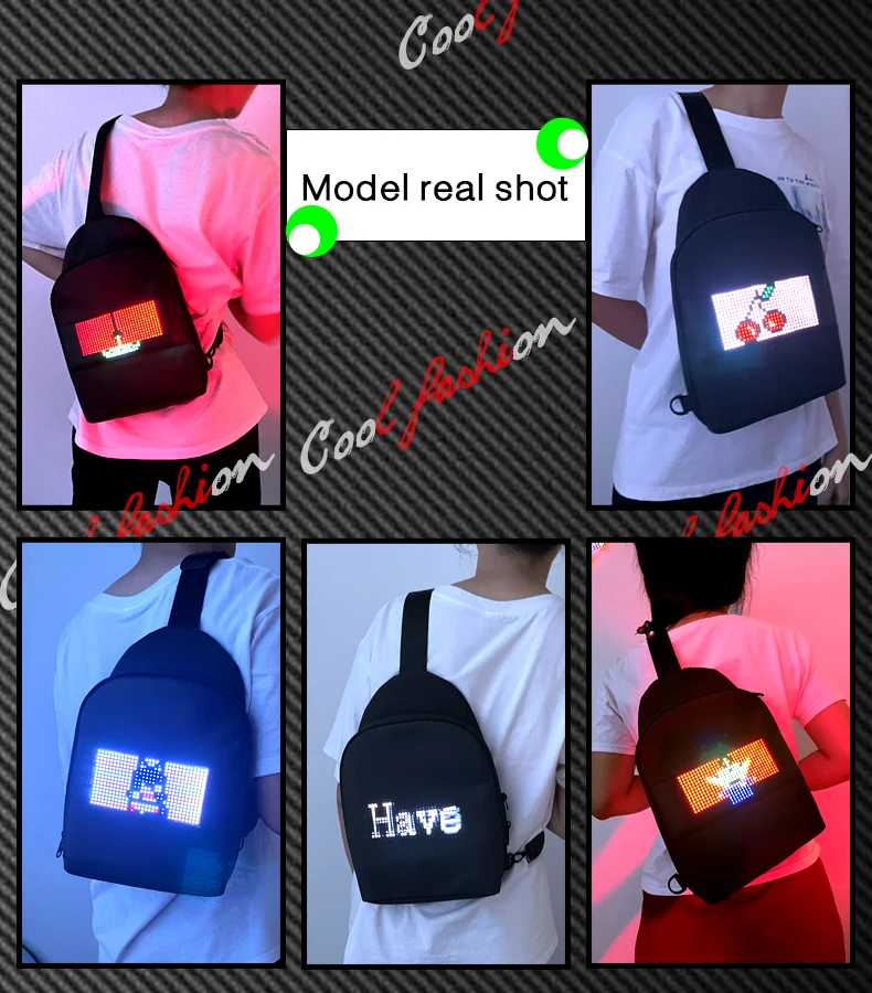 Imagem -03 - Smart Led Pixel Bolsa para Homens e Mulheres Mochila Led Controle de Aplicativos Graffiti Dinâmico Messenger Bolsa Sling Peito Display Led Diy