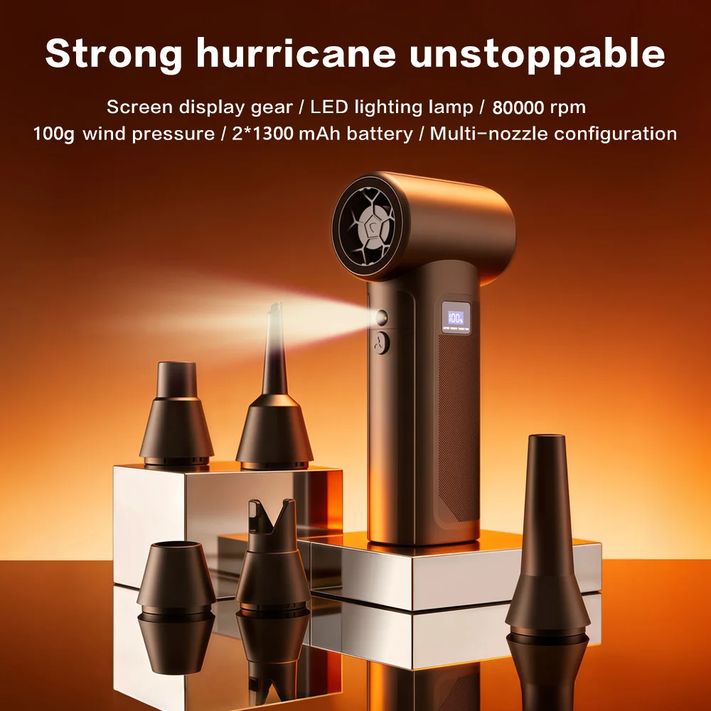 【2026 S5-D Air Blower】4-Gear Turbo Blower Jet Fan with LED Light Battery Display Cordless Compressed Air Duster 80000RPM 40W