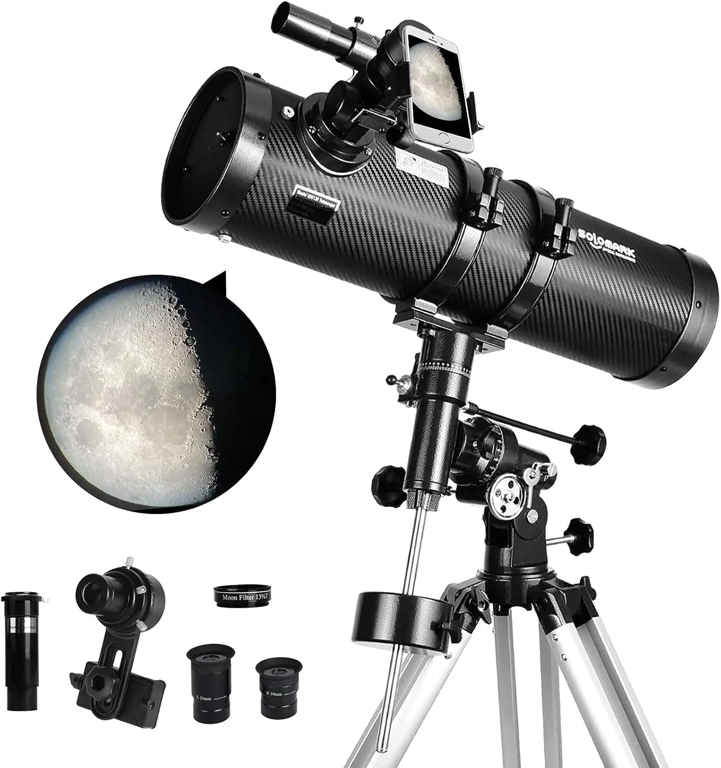 

Telescope 130EQ Newtonian Reflector Telescopes Professional Adults Astronomy Comes with 1.5X Barlow Lens Smartphone Adapter