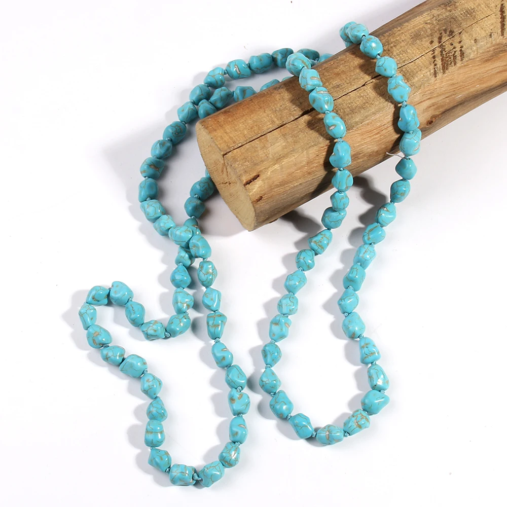 Fashion Bohemian Tribal Jewelry Blue Irregular Turquoise Stone Necklaces 2 Layer Necklace