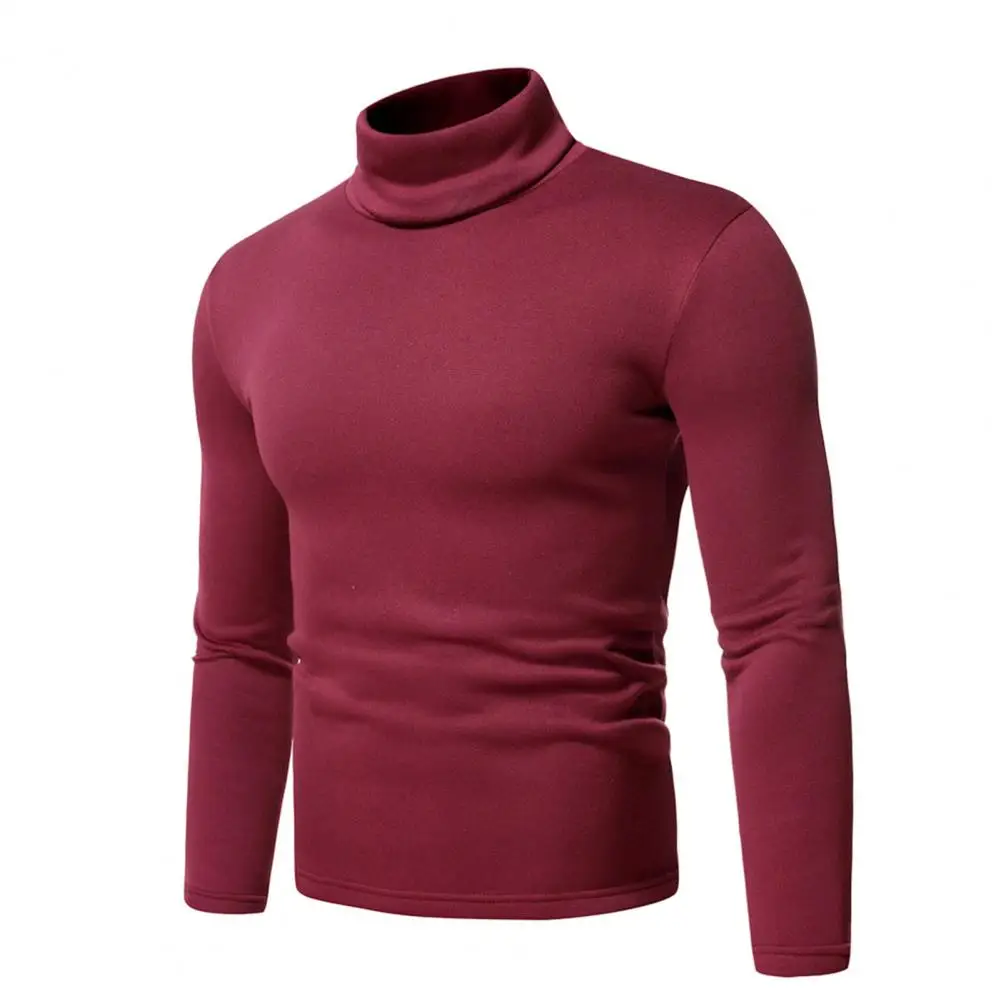 Solid Color Bottoming Shirt Warm Winter Long Sleeve Base Top Thick Warm Soft Companion Shirt Warm Bottoming T-shirt Men Top