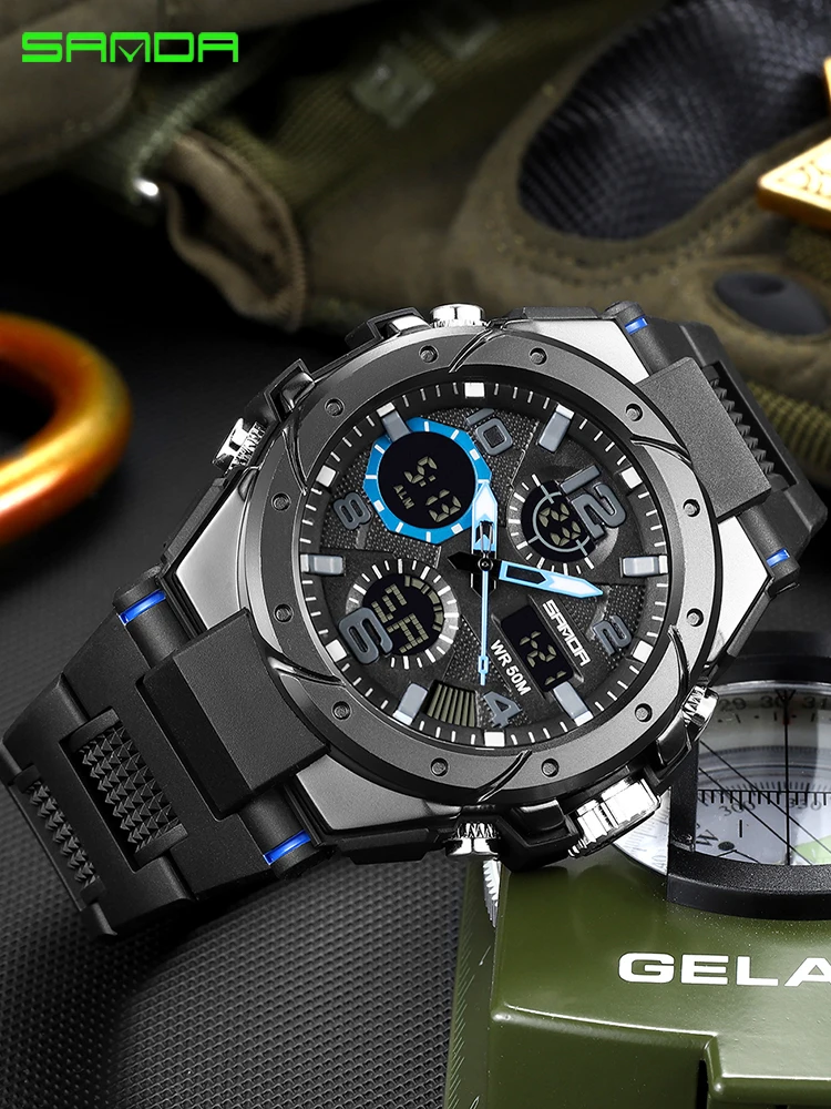 SANAD G-Style Military Men Watches Sport Wristwatch Quartz electronic Dual-display Watch Waterproof Man Clock relogio masculino