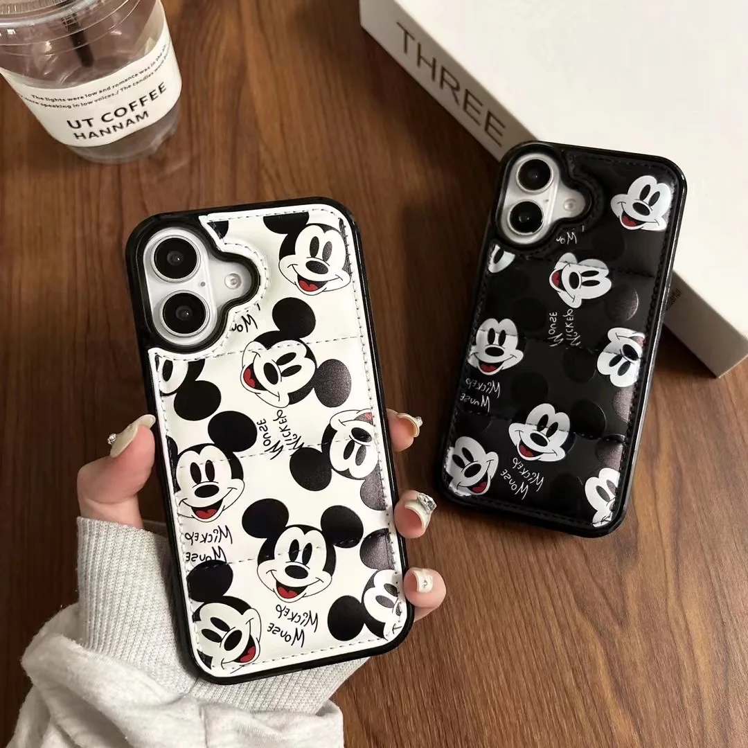 Down Jacket Mickey Luxury Case For iPhone X XR XS Max 11 12 13 14 15 16 Pro Max Cute Cartoon Mickey Mouse Puffer Protect Cover