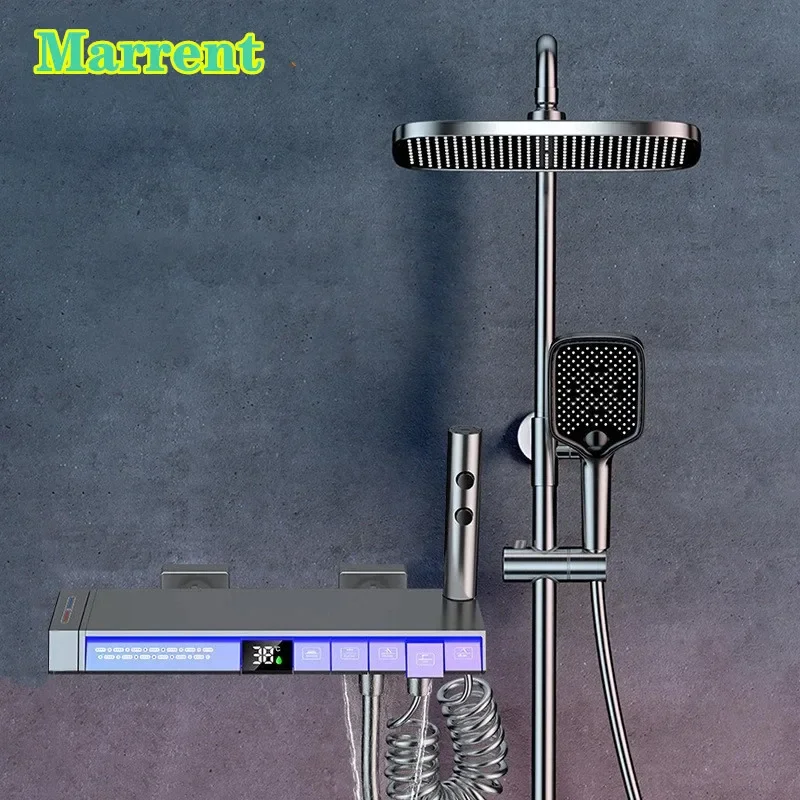 Newly Digital  Thermostatic Bathroom Shower Sets with Back Massage Function Led Ambient Hot and Cold Brass Bathtub Mixer Faucet