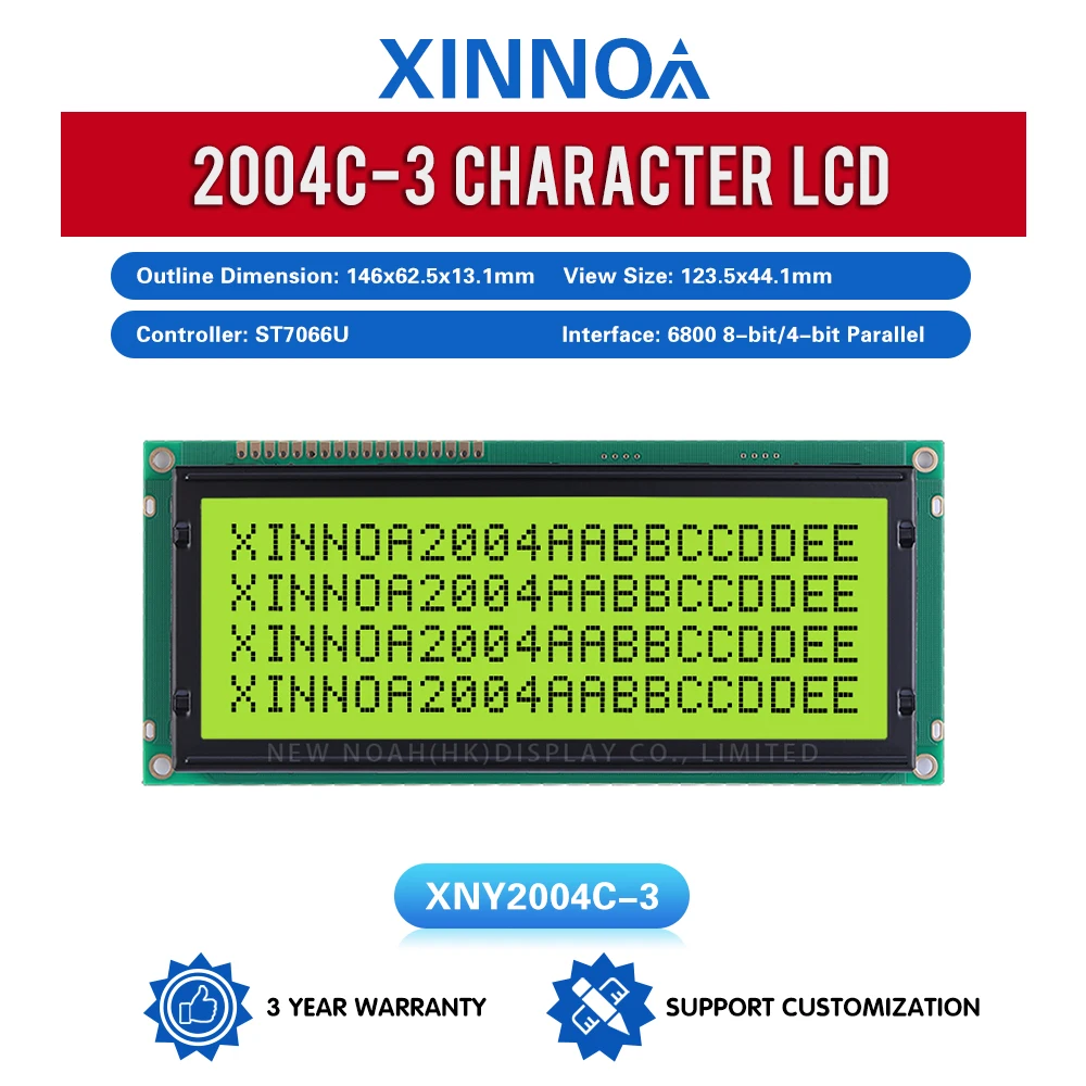 Gelbgrüner Film 2004C-3 Großer Zeichenbildschirm 20X4 Zeichenmodul 146*62,5MM 18PIN Controller ST7066U COB-Modul