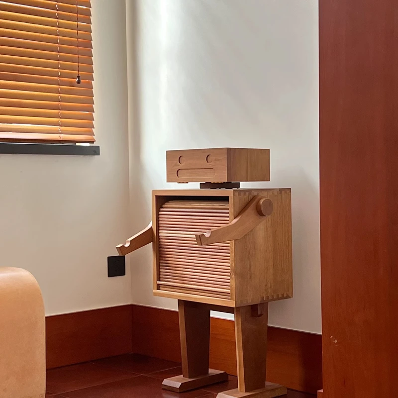 

Original robot locker red cherry solid wood wine cabinet living room art furniture Nordic
