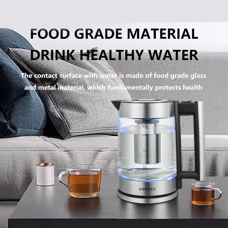 غلاية كهربائية غلاية منزلية من زجاج البورسليكات العالي 1.8 لتر إيقاف تشغيل تلقائي 1800 وات