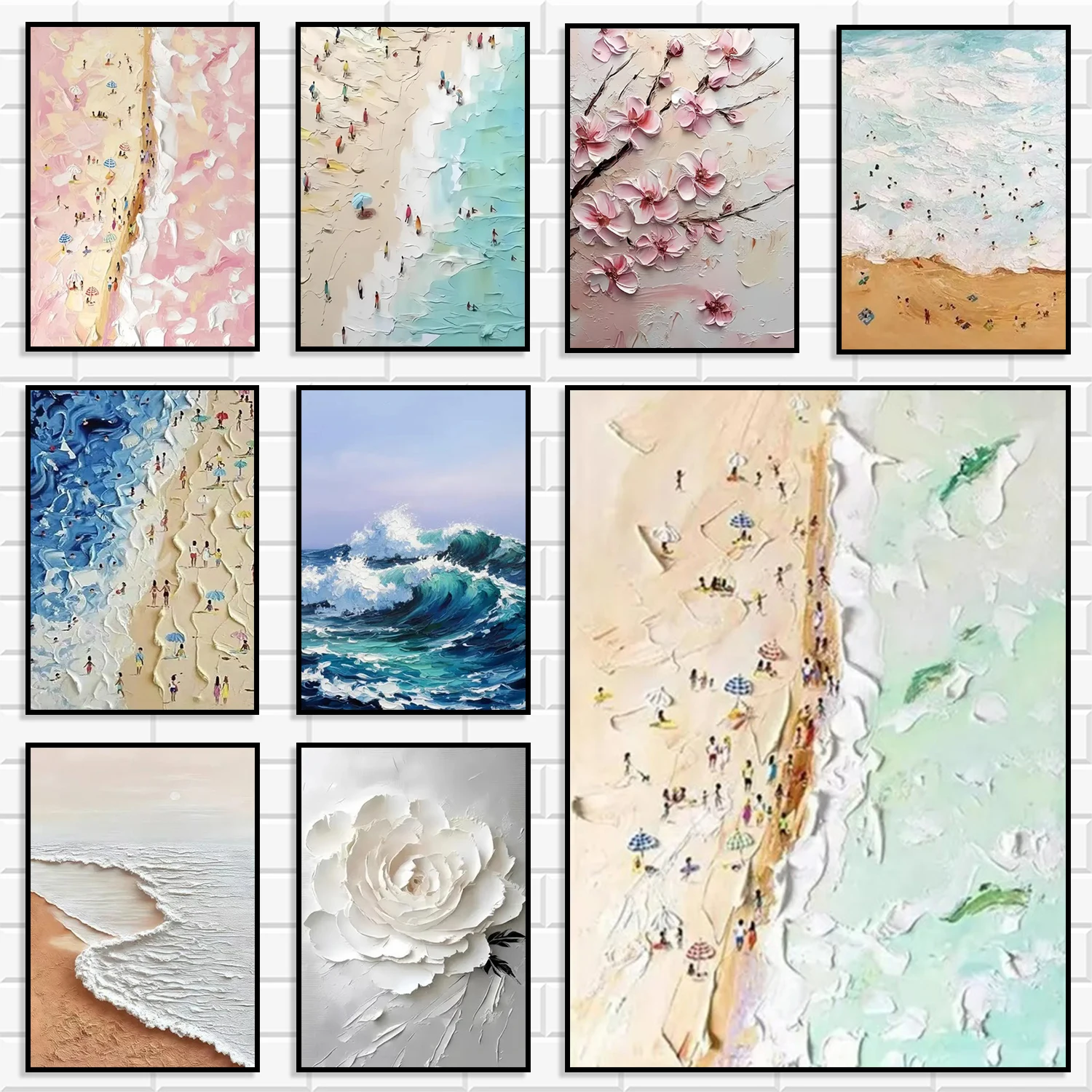 Soft Pastel Coastal Floral Wall Print Bundle Thick Texture Impasto Neutral Minimal Seaside Art Decor for Cottage Apartment Gift