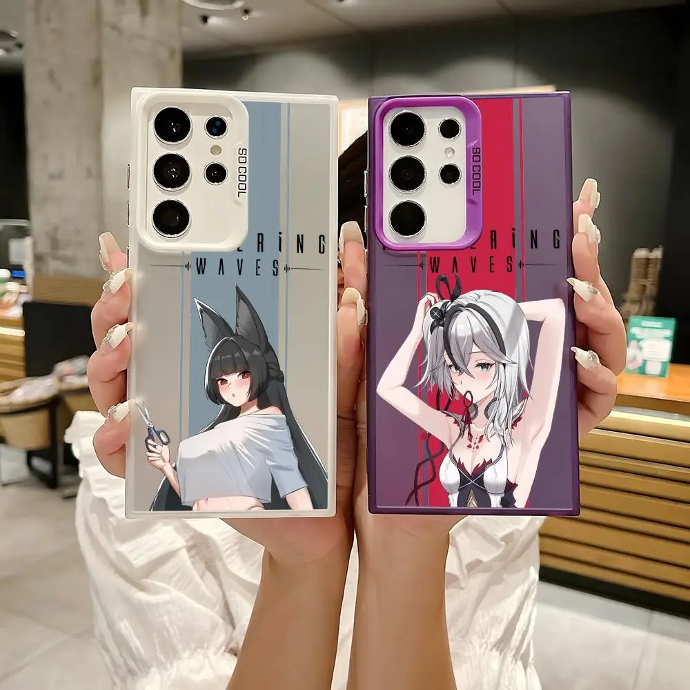 Wuthering Waves ゲーム用スマホケース Samsung Galaxy S25 Edge S24 S23 S22 S21 S20 Ultra対応 シリコン製シルバーカバー