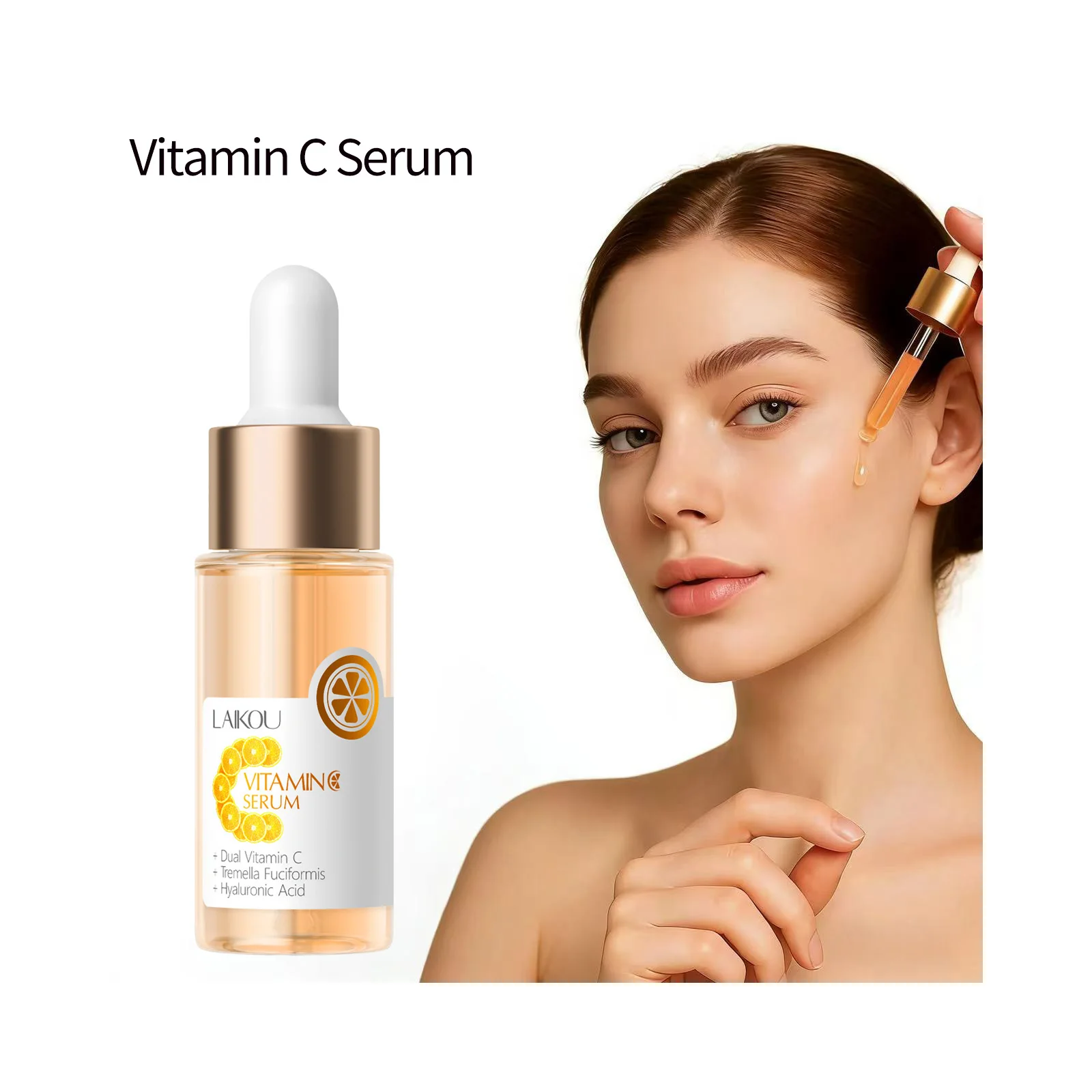 Sérum Facial de Vitamina C LAIKOU, Essência Hidratante e Suavizante para Cuidados com a Pele, 17ml