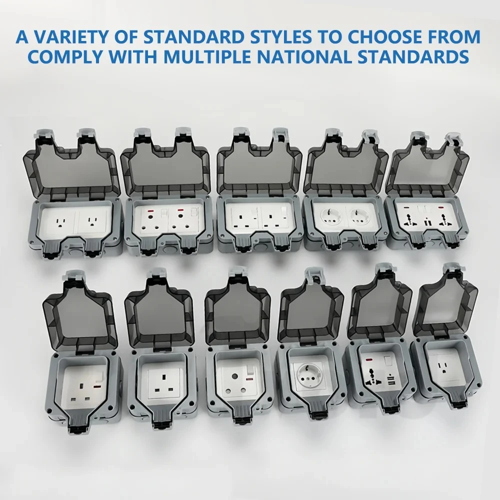 Waterproof Socket Box IP66 Rated Water EU French UK Universal Standard Power Plug Perfect for Outdoor, Bathroom Kitchen