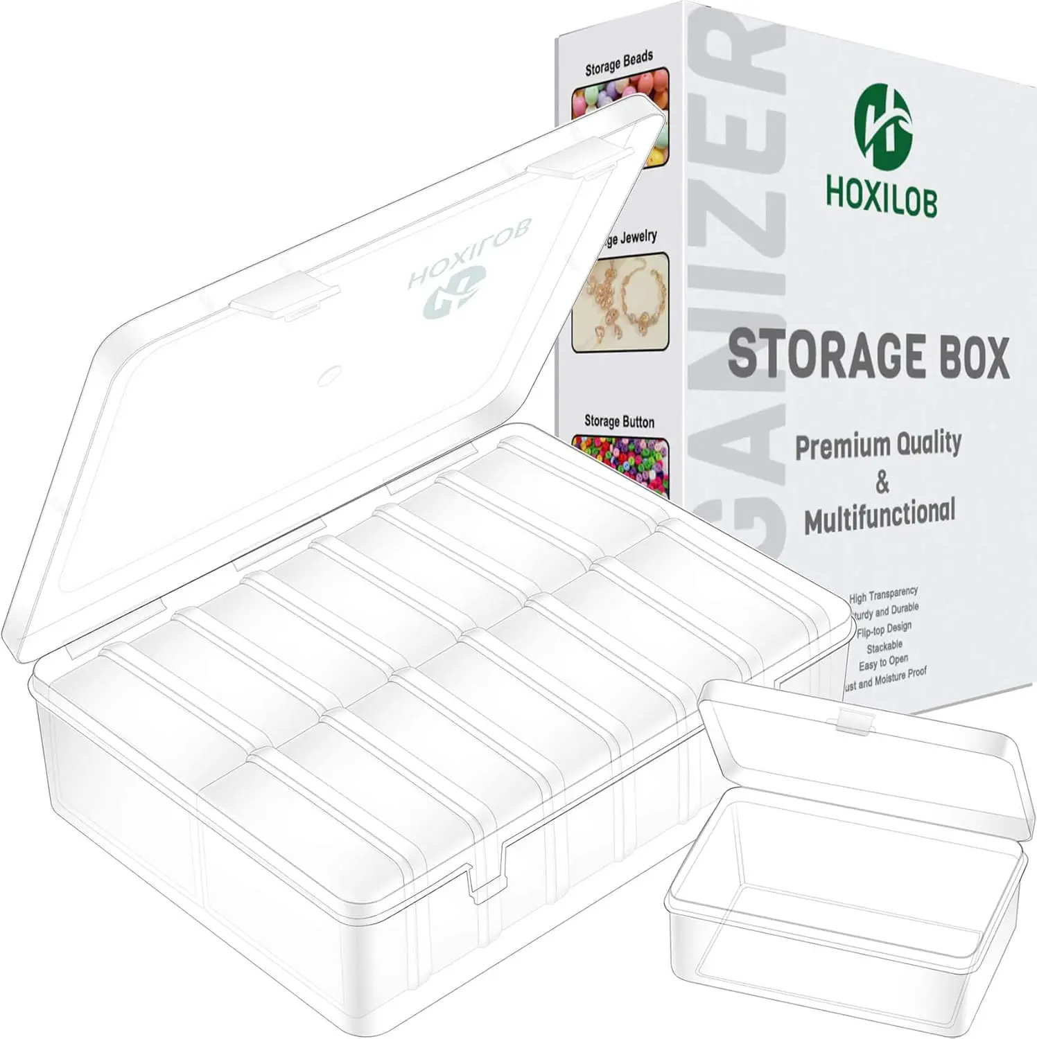 

15pcs Bead Organizer Boxes, Clear Plastic Storage Containers with Labels, Large Craft Case for Beads Jewelry Screws