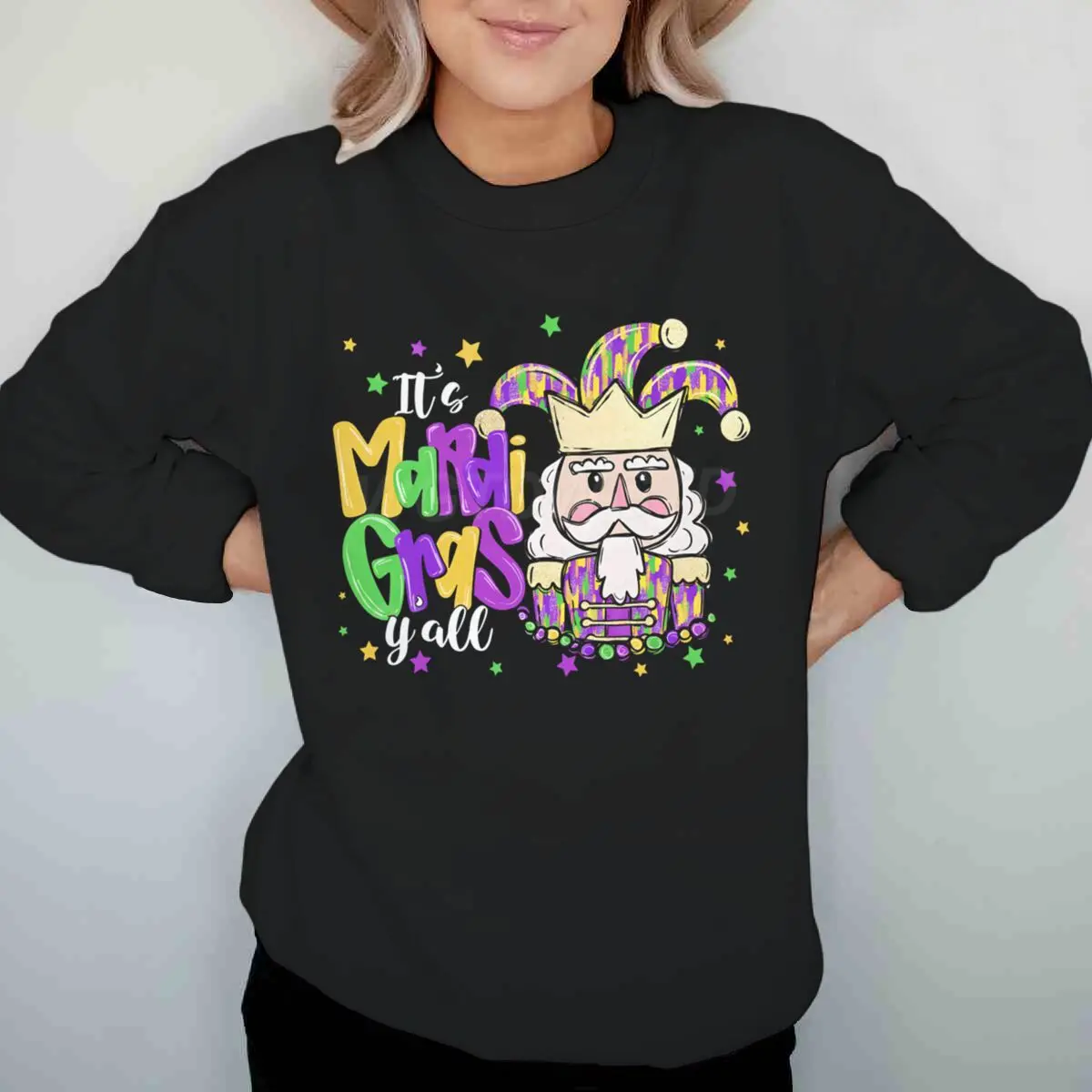 해피 마디 그라 여성 의류 마디 그라가 되다니요 모두들 스웨트셔츠 카니발 축제 클래식 탑 여성 긴팔 셔츠